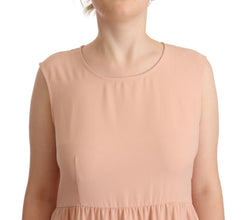 Beige Polyester Sleeveless Shift Knee Length Dress Twinset