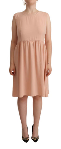 Beige Polyester Sleeveless Shift Knee Length Dress Twinset