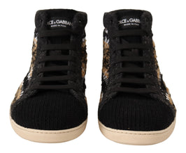 Beige Brown Wool Cotton High Top Sneakers Dolce & Gabbana