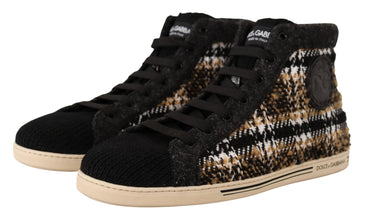 Beige Brown Wool Cotton High Top Sneakers Dolce & Gabbana