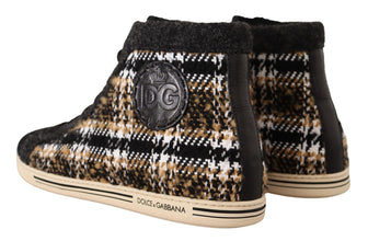 Beige Brown Wool Cotton High Top Sneakers Dolce & Gabbana