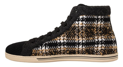 Beige Brown Wool Cotton High Top Sneakers Dolce & Gabbana