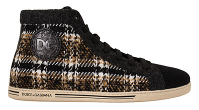 Beige Brown Wool Cotton High Top Sneakers Dolce & Gabbana