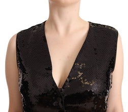 Black Sequin V-Neck Sleeveless Vest Tank Top Dolce & Gabbana