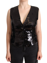 Black Sequin V-Neck Sleeveless Vest Tank Top Dolce & Gabbana