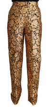 Gold Floral Jacquard Straight Polyester Pants Dolce & Gabbana