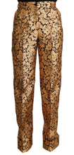 Gold Floral Jacquard Straight Polyester Pants Dolce & Gabbana