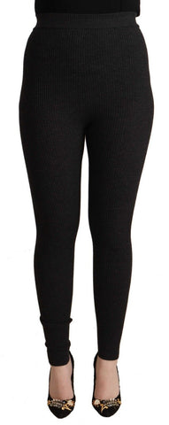 Black Virgin Wool Stretch Waist Tights Pants Dolce & Gabbana