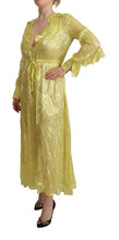 Yellow Silk Long Sleeves Plunging Maxi Dress Patrizia Pepe