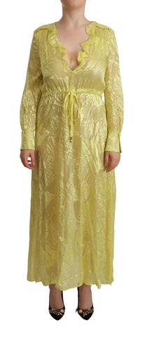 Yellow Silk Long Sleeves Plunging Maxi Dress Patrizia Pepe