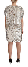 Silver Sequined Polyester Short Sleeves Shift Mini Dress MSGM