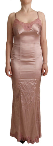Pink Lace Long Bodycon Maxi Polyester Dress Dolce & Gabbana