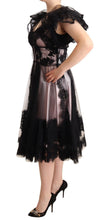 Black Pink Floral Lace A-line Midi Sheer Dress Dolce & Gabbana