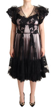 Black Pink Floral Lace A-line Midi Sheer Dress Dolce & Gabbana
