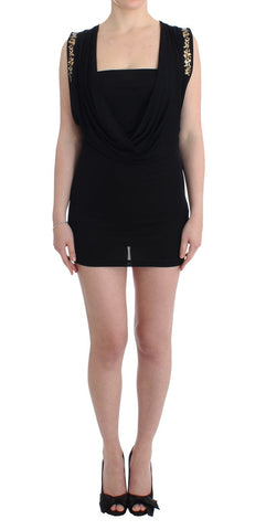 Black Embellished Jersey Mini Sheath Short Dress Roccobarocco