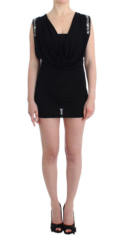 Black Embellished Jersey Mini Sheath Short Dress Roccobarocco