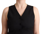 Black Button Down Sleeveless Viscose Vest Top Dolce & Gabbana