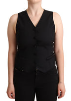 Black Button Down Sleeveless Viscose Vest Top Dolce & Gabbana