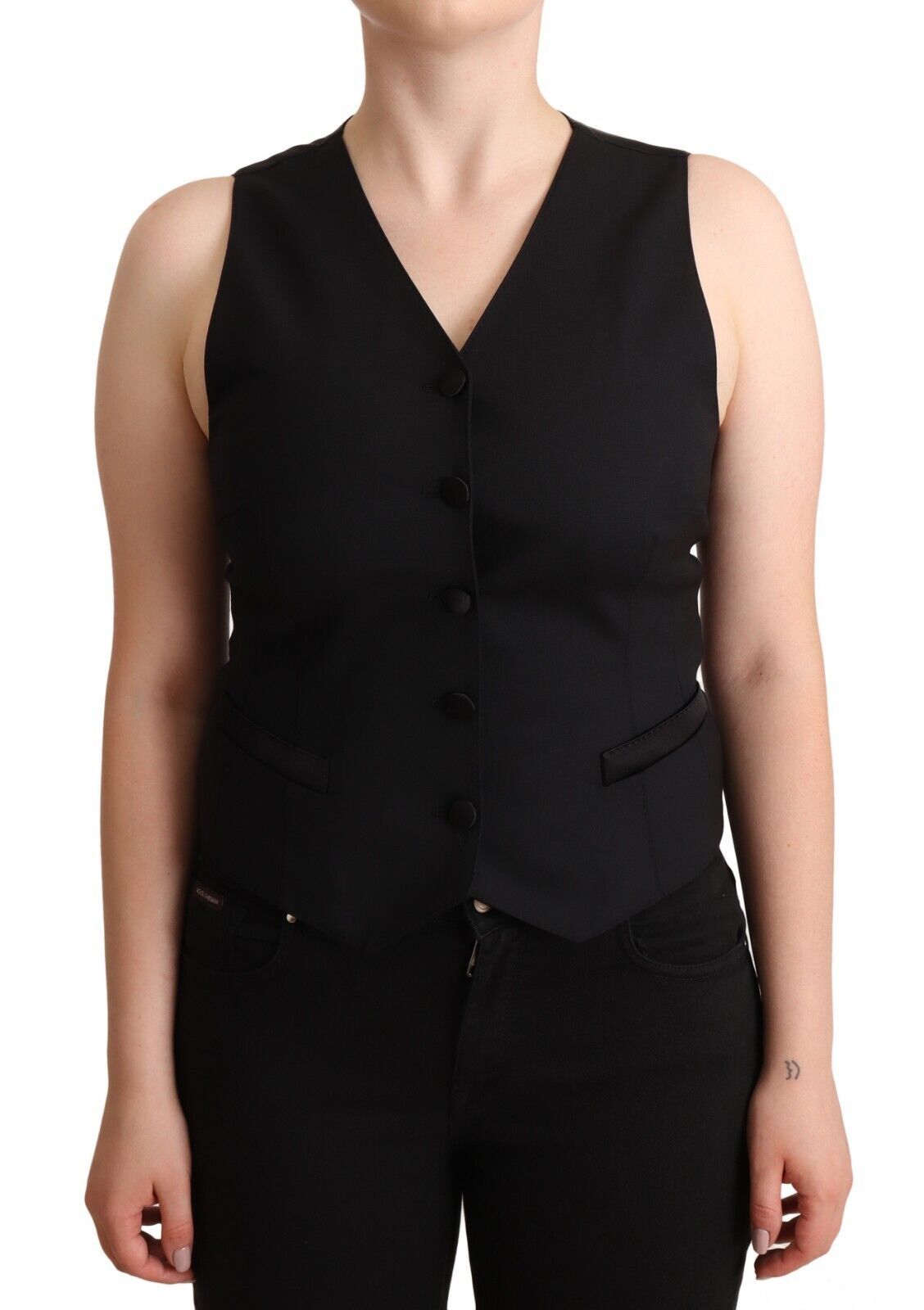 Black Button Down Sleeveless Viscose Vest Top Dolce & Gabbana