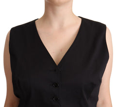 Black Button Down Sleeveless Vest Waiscoat Top Dolce & Gabbana