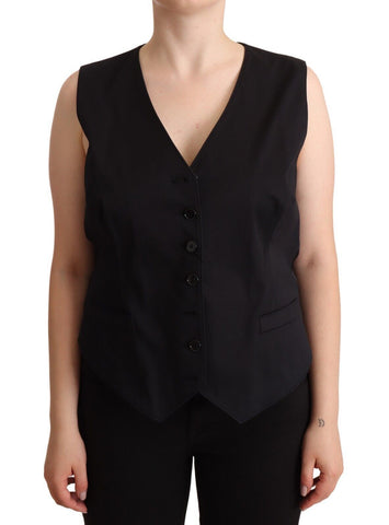 Black Button Down Sleeveless Vest Waiscoat Top Dolce & Gabbana