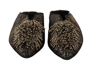 Gold Jacquard Leather Embellished Slip On Shoes Paola D'Arcano