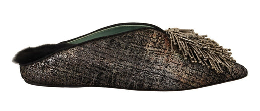 Gold Jacquard Leather Embellished Slip On Shoes Paola D'Arcano