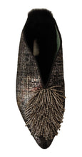 Gold Jacquard Leather Embellished Slip On Shoes Paola D'Arcano