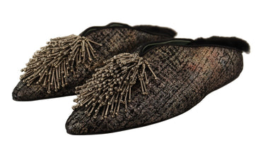 Gold Jacquard Leather Embellished Slip On Shoes Paola D'Arcano