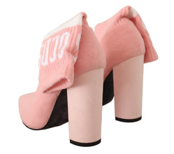 Pink Suede Logo Socks Block Heel Ankle Boots Shoes GCDS