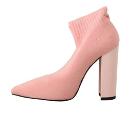 Pink Suede Logo Socks Block Heel Ankle Boots Shoes GCDS