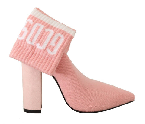 Pink Suede Logo Socks Block Heel Ankle Boots Shoes GCDS