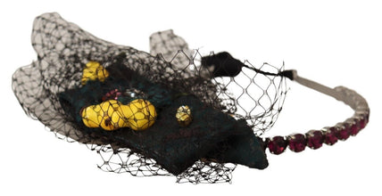 Silver Tiara Crystals Fruits Black Mesh Diadem Headband Dolce & Gabbana