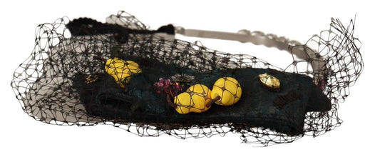 Silver Tiara Crystals Fruits Black Mesh Diadem Headband Dolce & Gabbana