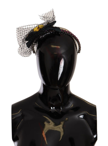 Silver Tiara Crystals Fruits Black Mesh Diadem Headband Dolce & Gabbana