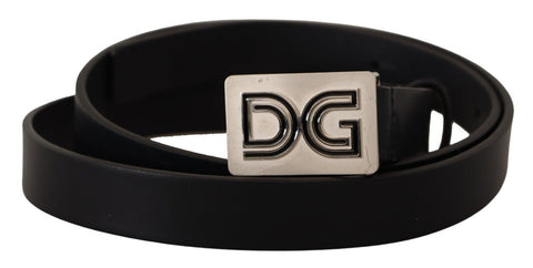 Black Leather Silver DG Logo Buckle Belt Dolce & Gabbana