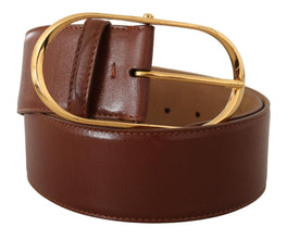 Brown Leather Gold Metal Oval Buckle Belt Dolce & Gabbana