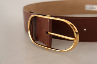 Brown Leather Gold Metal Oval Buckle Belt Dolce & Gabbana