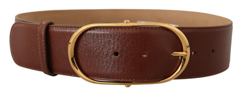 Brown Leather Gold Metal Oval Buckle Belt Dolce & Gabbana