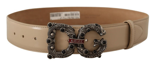 Beige Leather Silver Logo Buckle Amore Belt Dolce & Gabbana