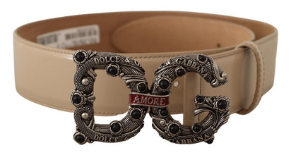 Beige Leather Silver Logo Buckle Amore Belt Dolce & Gabbana