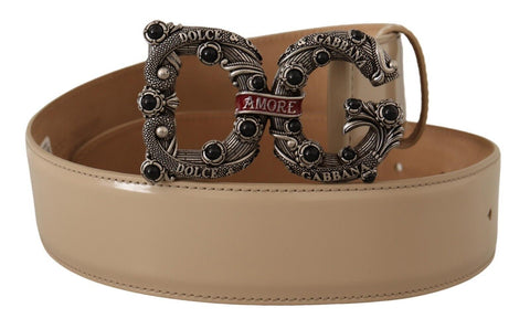 Beige Leather Silver Logo Buckle Amore Belt Dolce & Gabbana