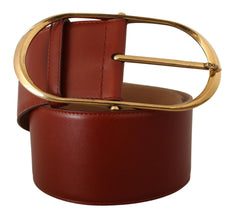 Maroon Leather Gold Metal Oval Buckle Belt Dolce & Gabbana