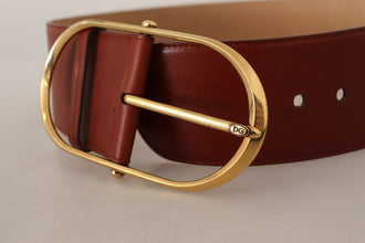 Maroon Leather Gold Metal Oval Buckle Belt Dolce & Gabbana
