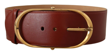 Maroon Leather Gold Metal Oval Buckle Belt Dolce & Gabbana