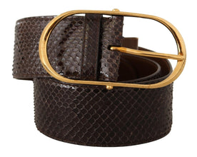 Brown Exotic Leather Gold Oval Buckle Belt Dolce & Gabbana