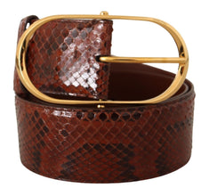 Brown Exotic Leather Gold Oval Buckle Belt Dolce & Gabbana