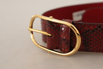 Red Exotic Leather Gold Oval Buckle Belt Dolce & Gabbana