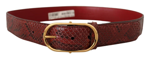 Red Exotic Leather Gold Oval Buckle Belt Dolce & Gabbana