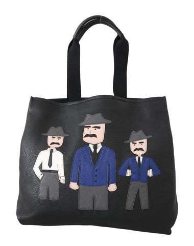 Black Leather Travel Shopping Gym #DGFAMILY Tote Bag Dolce & Gabbana